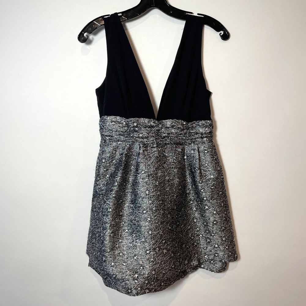 Luxxel Cocktail Mini Dress Womens Size M Black Deep Sleeveless V-neck Party